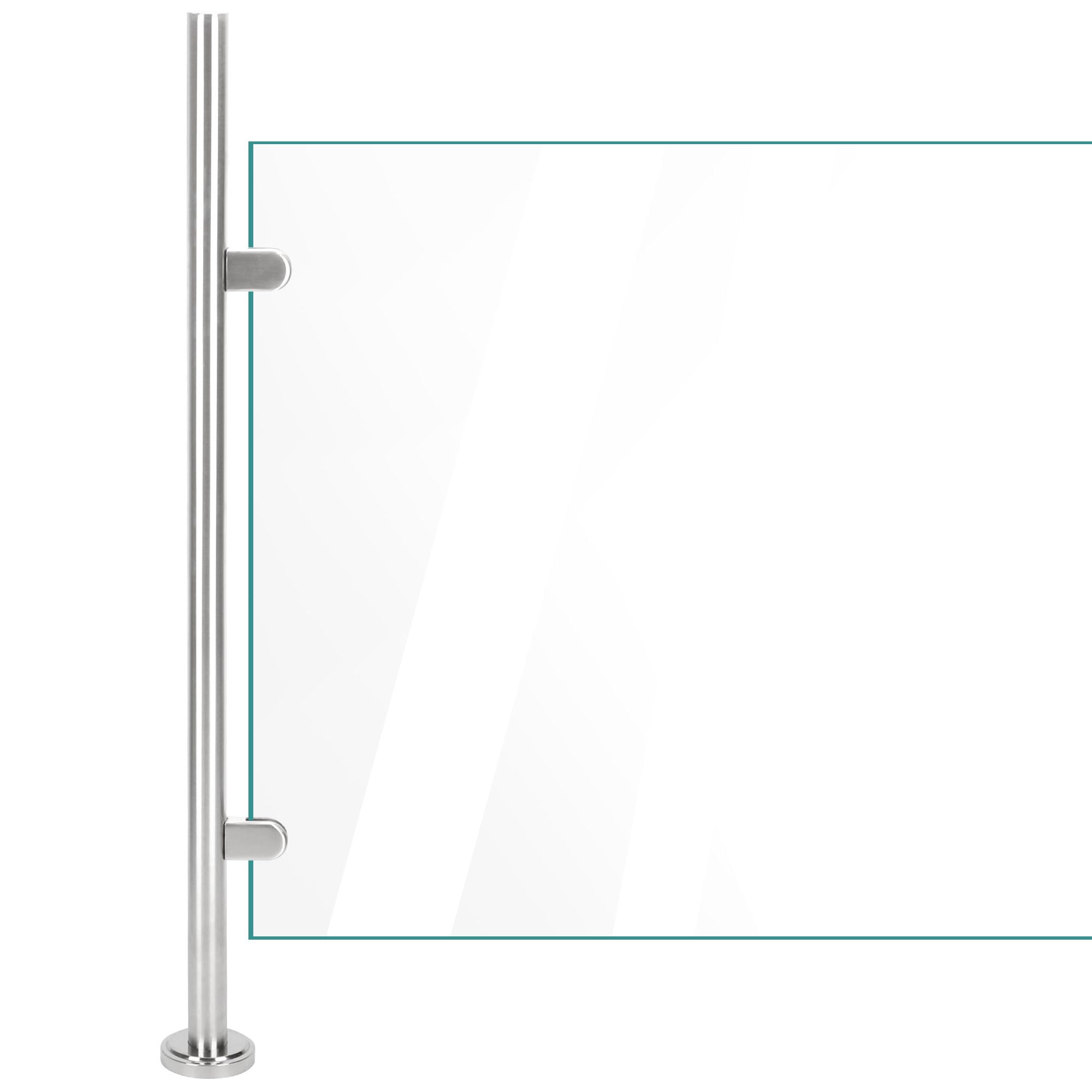 aleawol Postes de balaustrada de acero inoxidable de 110 cm, poste de extremo de balaustrada de vidrio con abrazaderas y gomas, postes de balaustrada de vidrio de aterrizaje de escalera para vidrio de