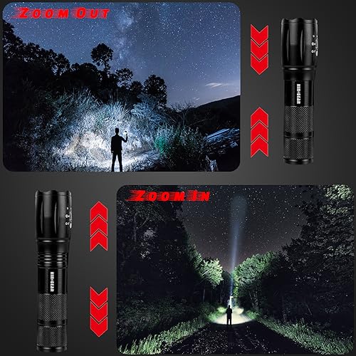 HinsGEAR LED Flashlight 4 Pack - SL2000 Single Mode Bright Tactical Flashlights, High Lumens Compact Flash Light Zoomable, Waterproof, Home Use & Camping Accessories, Gift for Men and Women - Thumbnail 3