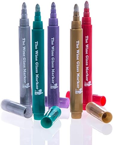 The Original Wine Glass Markers - (Set of 5 Wine Markers) – Vibrant Colors - Wine Glass Charms – Fun Wine Accessories – Write on any glassware - Easy Erasable