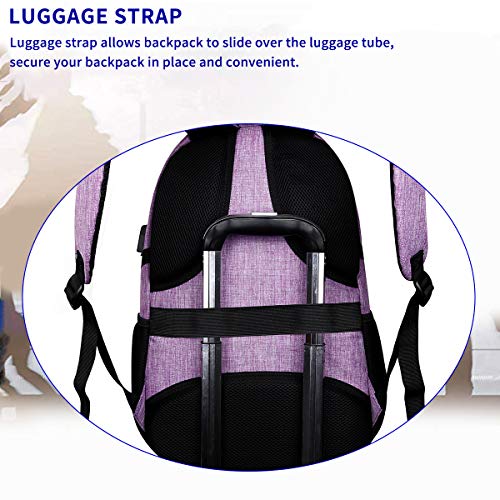 SOLDIERKNIFE Durable Waterproof Anti Theft Laptop Backpack Travel Backpacks Bookbag with usb Charging Port for Women & Men School College Students Backpack Fits 15.6 Inch Laptop Purple - Image 6