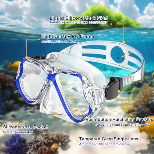 Lunettes Anti-fuite Enfant Findway Masque Plongée Enfant 4-14 Ans - Lunettes Natation étanches - Verre Trempé Panoramique Snorkeling Enfant 4-14 Ans