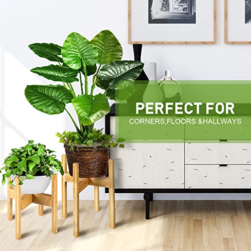 FJO 2-Piece Adjustable Bamboo Plant Stand for Indoor Use, Fits 8 to 12-Inch Pots (Natural)