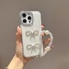 Glitter Case for Tecno Camon 20 4G, Transparent TPU Clear Cute Ribbon Bow Case, Pearl Bracelet, Rhinestone Camera Protective Cover, Stylish, Drop Prevention Phone Case, White