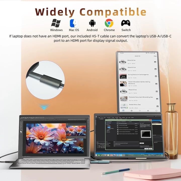 Laptop Screen Extender 2.5K Monitor - 16" Double Portable Monitor 2560x1600P QHD 100% sRGB IPS 235° Rotation Detachable Screen Design Extra Compatible with Mac Wins Dex Chrome Fits 13"-17" Laptops - Image 6