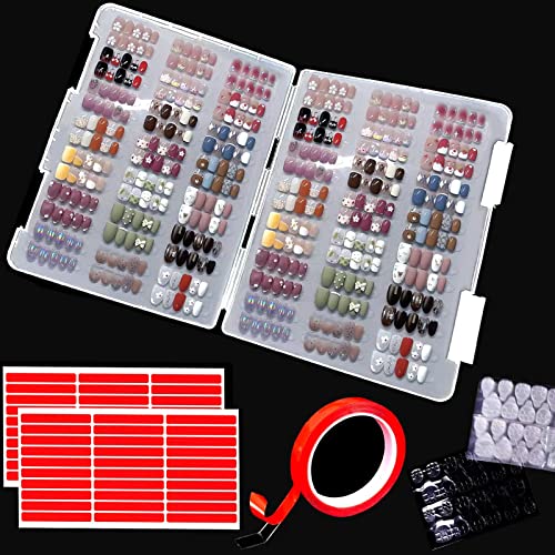 GUXACU Large Compact Transparent Press-On Nail Storage Box (12 * 9 * 0.8 inch) - 600 Pieces Capacity - Press-On Nail Organizer & Display Storage Box