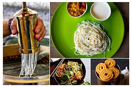Image of Classic Pure Brass Sev Chakli Gathiya Sevaia Maker with Removable Bottom Sancha Murukulu Janthikulu Press Machine (Brass, 450gm)