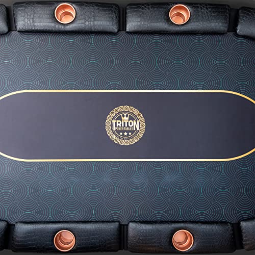 Triton™ Premium Poker Table Mat For 10 Player - Portable Multi-Spandex Fabric Rubber Portable Poker Game Mat With Zippered Oxford Fabric Carry Bag - 77.75" L X 35.5" W #TOP2