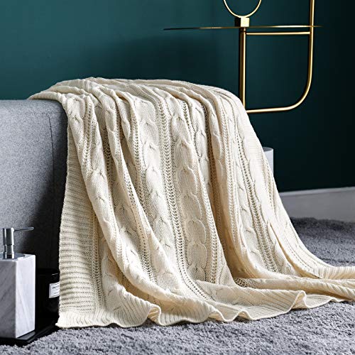 jinchan Cable Knit Throw Blanket for Couch Lightweight Soft Cozy Twin Size Throw Blanket Taupe Decorative Throws for Modern Farmhouse Living Room Bedroom 60"x80" Accent Throw for Gifts 60"x8