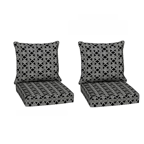 Image of Arden Outdoor Deep Seat Cushion Set (2-Pack), 24 in x 24 in, Weather-Proof, Rain-Proof, Fade Resistant Patio Cushion for Chair, Sofa, and Couch Black Global Stripe