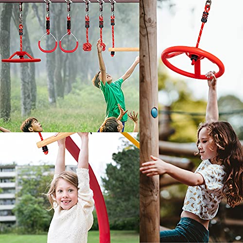Merrvey Ninja Warrior Obstacle Course For Kids 50Ft American Slackline Accessories Climbing Ladder Ninja Wheel Monkey Bars Fists Gym Rings Outdoor Playset Backyard Obstacle Line Equipment #TOP4
