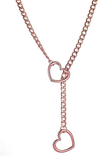 Miniatura 18 de Collares de anillo en forma de corazón con cadena deslizante para mujer, collar de barra de cadena cubana de acero inoxidable, collar punk rock