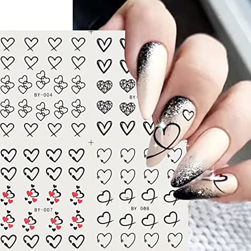 Heart Nail Art Stickers Black Heart Water Trasfer Nail Art Sticker Decal Nail Art Decoraton Black Heart Love Simple Nail Design For Women Nail Art Supplies Valentine‘s Day Manicure Tip 12 Sheets #TOP3
