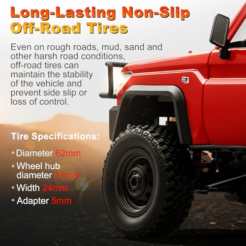 Image of RC Crawler, 1:12 Scale MN82-T RC Crane Truck 4WD LC79 Crawler | Crane One‑key Hook, Lights, Speed Adjustment, Tires All Terrain Wrecker, 2 Batteries 2.4GHz Rock Crawler for Hobbyists (Red)