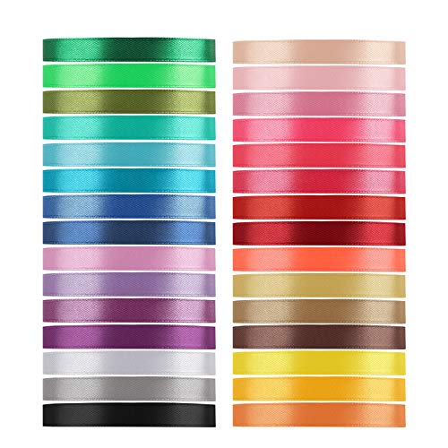 Value Satin Ribbon Pack 30 Color 750 Yard Total, Tomorotec 3/8 Inch 25 Yard Each Silk Satin Rolls For Gift Package Wrapping Bows Crafts Gifts Party Wedding #TOP7
