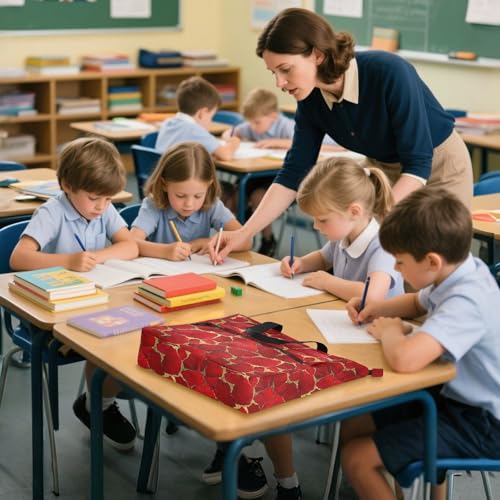 Decorative Kids Tote Bags for Kids Students Adults, Stone Texture Red Gold Valentine Lightweight School Beach Bag Shopping Bag with Zipper for School Shopping Travel Rainbow de tela para4