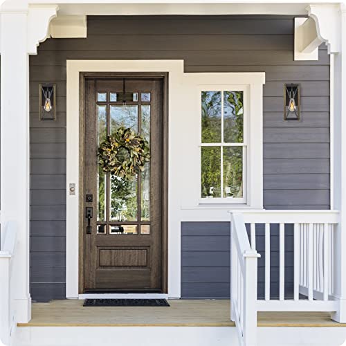 Kira Home Layne 13" 1-Light Rustic Traditional Indoor Outdoor Weather Resistant Wall Sconce + Rectangular Glass Panels, Weathered Oak Wood Style + Textured Black Finish #TOP2