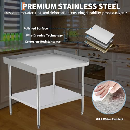 Image of GarveeTech 48x28x30 in Stainless Steel Equipment Grill Stand Table 400 LBS Capacity NSF Certified with Adjustable Legs, 2 in Edge Baffle, for Hotel, Home, Commercial Restaurant Kitchen