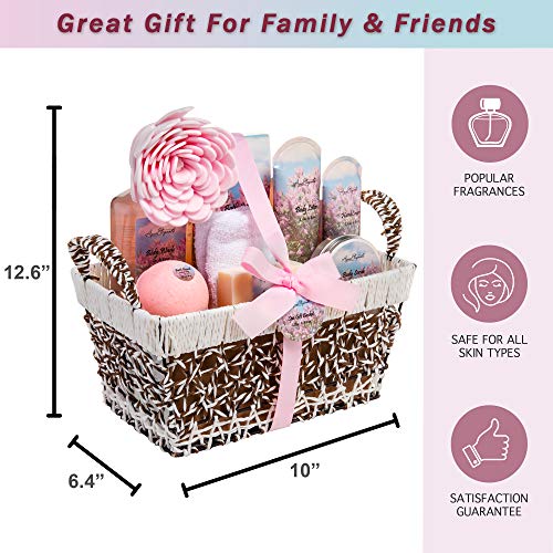 Spa Baskets For Women - Luxury Bath Set With Lilac & Rose Oil - Spa Kit Includes Wash, Bubble Bath, Lotion, Bath Salts, Body Scrub, Body Spray, Shower Puff, Bathbombs, Soap And Towel #TOP3