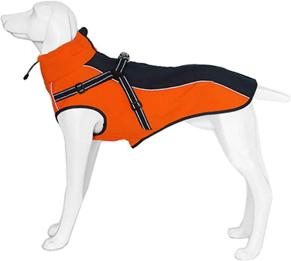 Dog Jacket with Harness Outdoor Warm Jackets Winter Windproof Coats with Chest Strap Kit for Medium and Large Dogs (XL, Orange)
