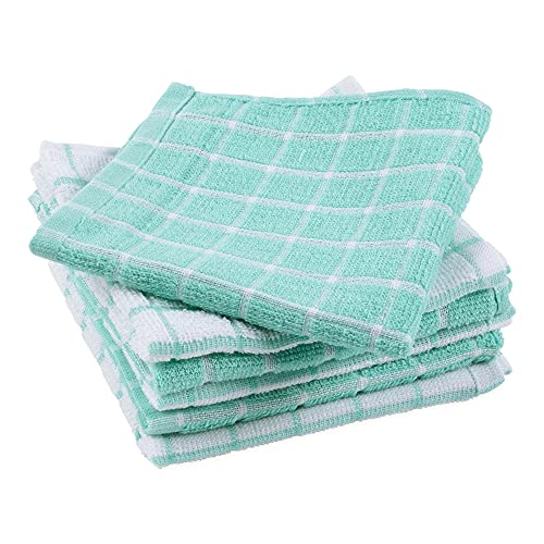 DII 100% Cotton, Machine Washable, Ultra Absorbant, Basic Everyday 12 x 12 Terry Kitchen Dish Cloths, Windowpane Design, Set of 6- Aqua - Image 2