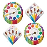 Art Party Artist Palette Paper Dessert Plates and Paintbrush Napkins (Serves 16)
