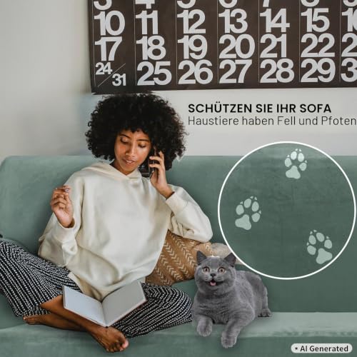 Ystyle Elastischer Samt Sofabezug 3 Sitzer, Hellgrün – Ansicht 5