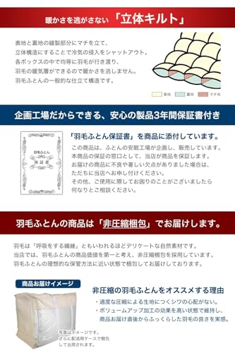 安眠工場 高級羽毛布団 シングル【羽毛量1.0kg】ホワイトダウン93% ダウンパワー400dp以上 5つ星ロイヤルゴールド認定品質 の商品画像 5