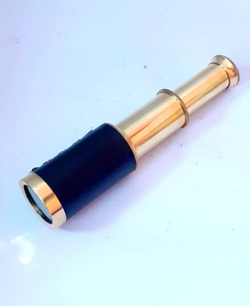 6" Handheld Vintage Brass Lather Telescope