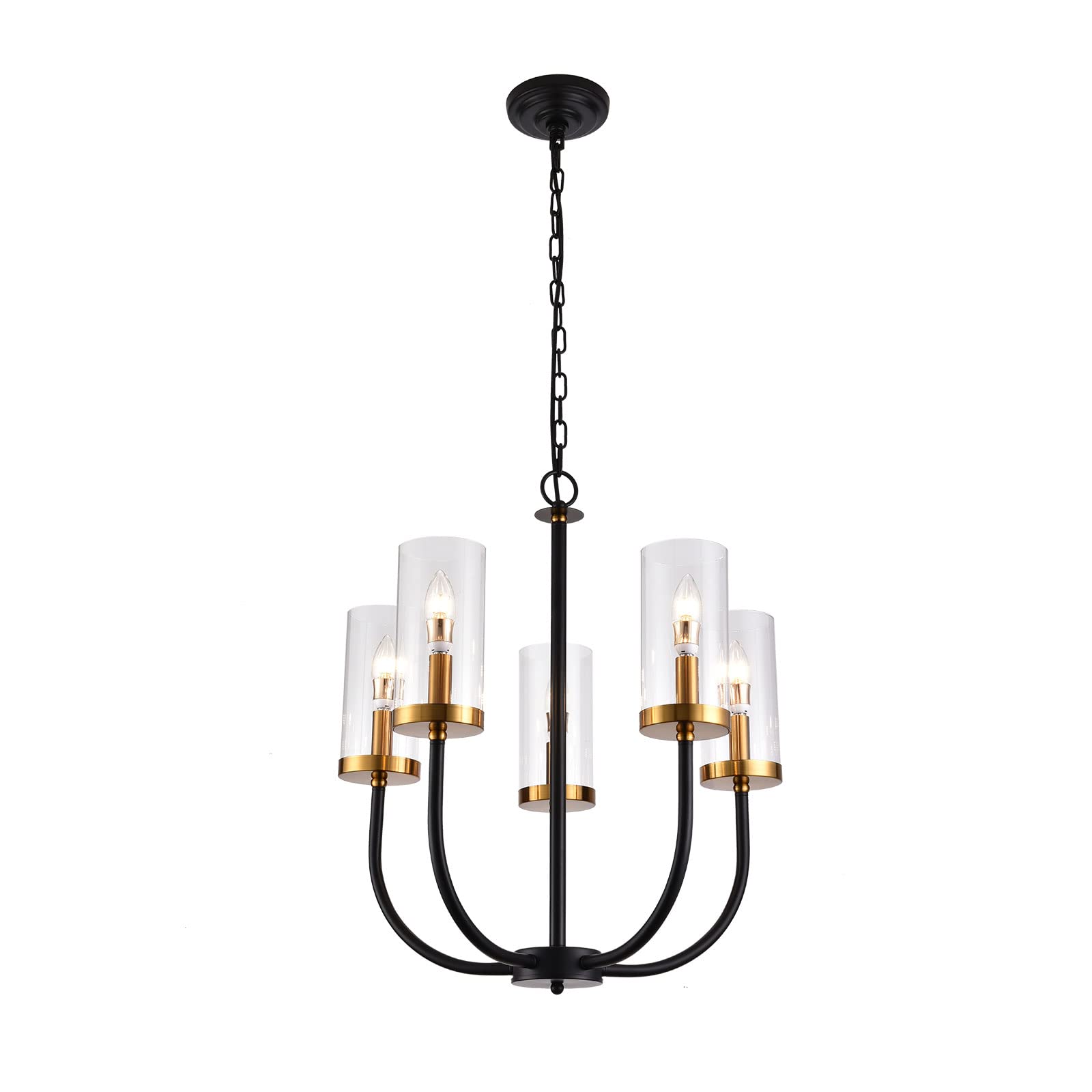 Lustre en fer de style vintage avec abat-jour en verre transparent