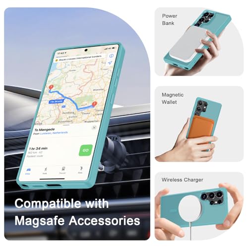Image of YENAPOON for Samsung Galaxy S25 Ultra Case, Matte Magnetic Phone Cover [with 1 Screen Protector] [Support for MagSafe] [Shockproof Military Grade Protection] Translucent Frosted Back, Light Blue