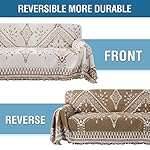 H.VERSAILTEX Reversible Sofa Cover Couch Cover for Dog Sofa Slipcover for Most Shape Sofa Furniture Protector with Tassels Sectional Couch Cover (XX-Large: 91" x 134", Sand/White) - Image 5