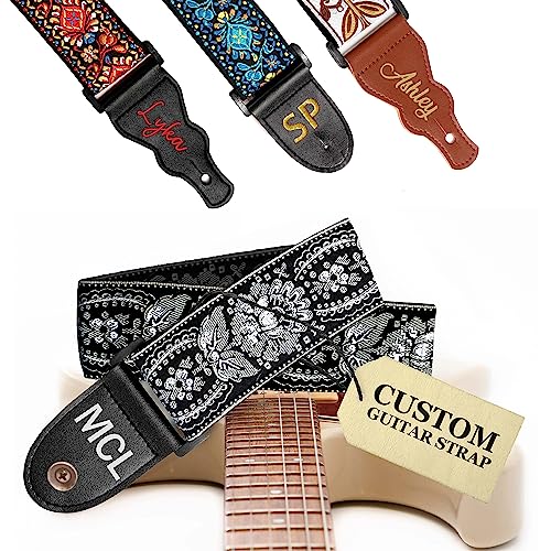 Art Tribute Personalized Guitar Strap Black Silver Classic...