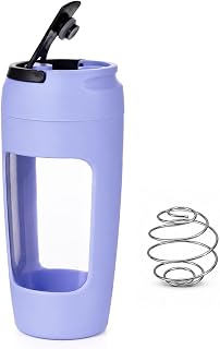 Premium Protein Shaker Bottle with Storage Compartment, Leak Proof Gym Fitness Shaker Cup with Mixing Whisk Ball, Portable Protein Powder Mixer Bottle for Gym & Workout (Lavender)
