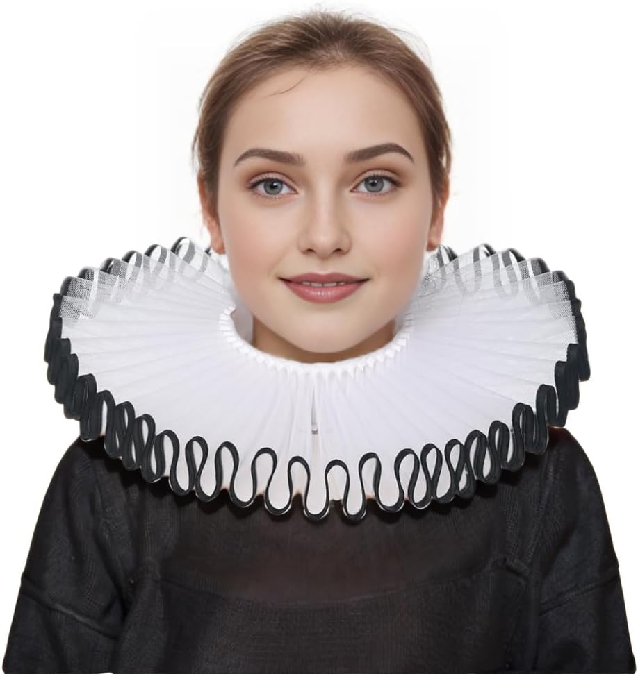 FAD-4U Elizabethan Neck Ruff Detachable Collar for Medieval Costume Ensembles Neck Collars