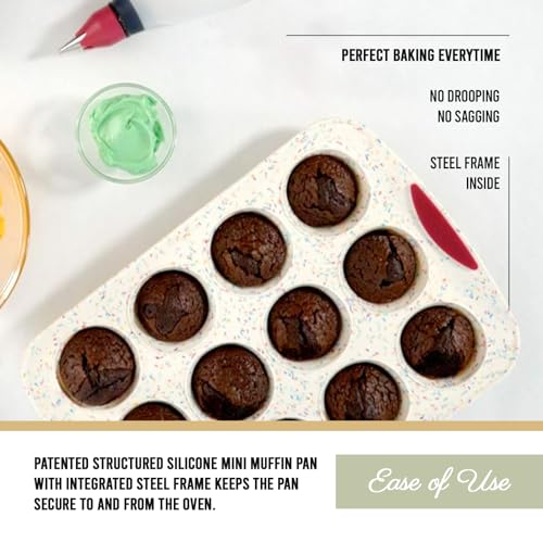 Trudeau Reinforced Structured Silicone Muffin Pan, 12-Cup, Confetti/Fuchsia – Hybrid Silicone & Hard Lining for Shape Retention, Non-Stick, Dishwasher Safe, BPA-Free Bakeware for Muffins & Cupcakes