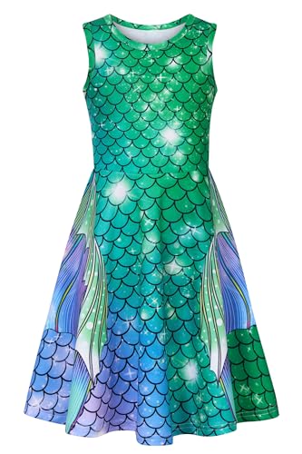 AIDEAONE Mädchen Kleider Meerjungfrau Ärmelloses Sommerkleid Niedlich Schwarz Kleid 10-12 Jahre (XL)