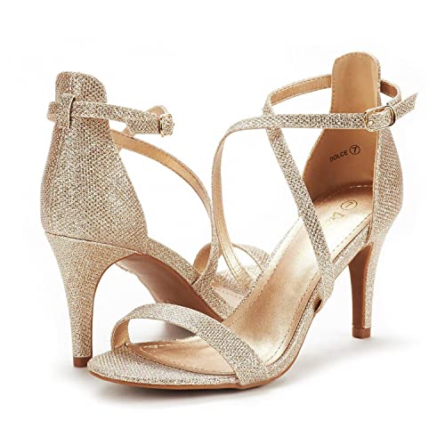 DREAM PAIRS DREAM PAIRS Women's Strappy Stiletto High Heels Open Toe Rhinestone Wedding Dress Shoes Sparkly Heeled Sandals,Size 5.5,Gold/Glitter,DOLCE