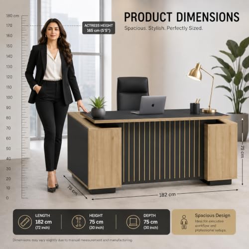 Image of RA412 6 ft Executive Desk, Engineered Wood, R5 Grey