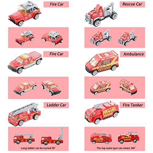 Benrich 6Pcs Mini Die Cast Car 1/64 Scale Alloy Fire Truck Vehicle Metal Model Toy Set, Ladder Truck, Water Tower Truck, Ambulance, Transport Car, Patrol Car, Model Toys For Boys Girls Birthday Gift #TOP2