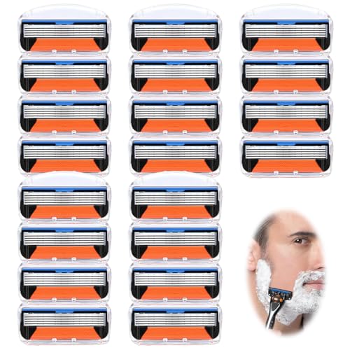 Leogony 20PCS Razor Blades for Men Compatible with Gillette Fusion 5, 5 Layered Anti-Friction Razors Blades