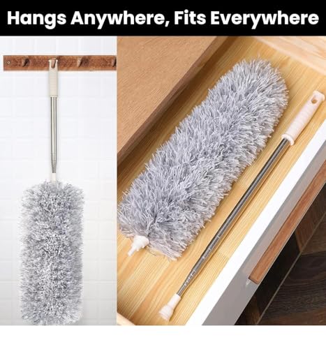 Image of Hopeleafwelt Microfiber Feather Duster with Extendable Telescopic Pole, Bendable & Washable Dust Cleaner, Up to 100 Inch Reach for Ceiling Fans, Cobwebs, Furniture, Windows & Home Cleaning