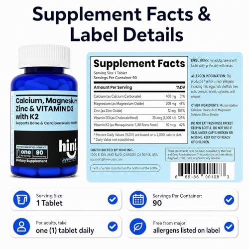 HINI Calcium Magnesium Zinc with D3 & K2