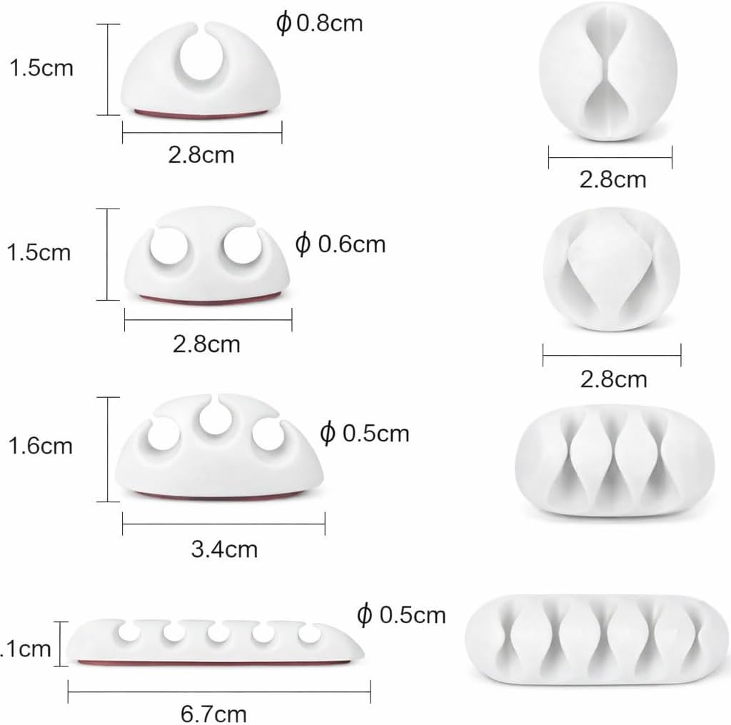 Cable Clips Holders 10 Pcs – Multi-Size Desktop Cable Management Cord Organiser for Home, Office, Car & Desk, White