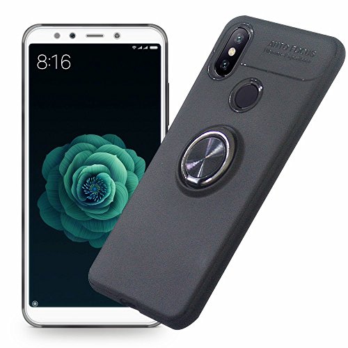 AhaSky Funda Xiaomi Mi A2 / Xiaomi Mi 6X, Carcasa con 360 Grados Anillo Kickstand Mi A2, Shock-Absorción Silicona Case para Xiaomi A2 - Negro