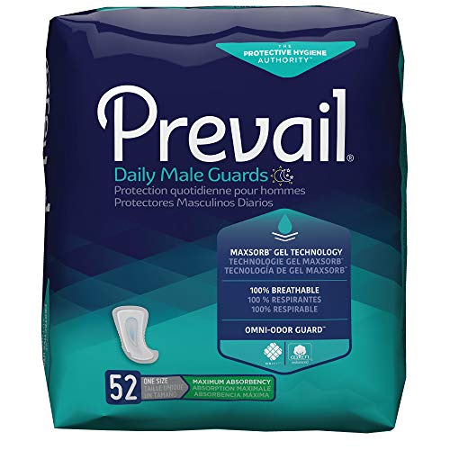 Prevail Incontinence Guards for Men, Maximum Absorbency, One Size, 52 Count (Trial Pack)