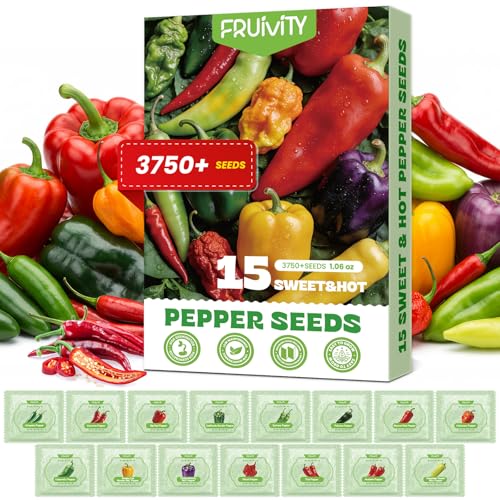 15 Sweet & Hot Peppers Seeds Variety Pack Jalapeño, Serrano, Cayenne, Bell, Habanero, Cubanelle, Big Red & More Hot & Sweet Heirloom Peppers Collection Survival Garden Seeds