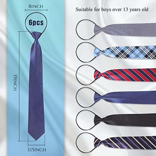 Image of Geyoga 6 Pcs Boy Tie for Kids Pre-tied Tie 14-16 Years | Adjustable Neck Strap Necktie with Zipper, Back to School Gift for Teen, School Uniform, Formal Wedding, Baby Shower Party
