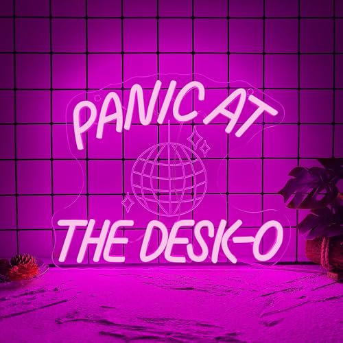 Mutank Panic At The Desk-O Neon Sign, Funky Y2k Disco Ball Neon Light Funny Office Wall Decor, USB Powered LED Dimmable, for Office Workplace Studio Meeting Room(12.9 * 10.6 In)