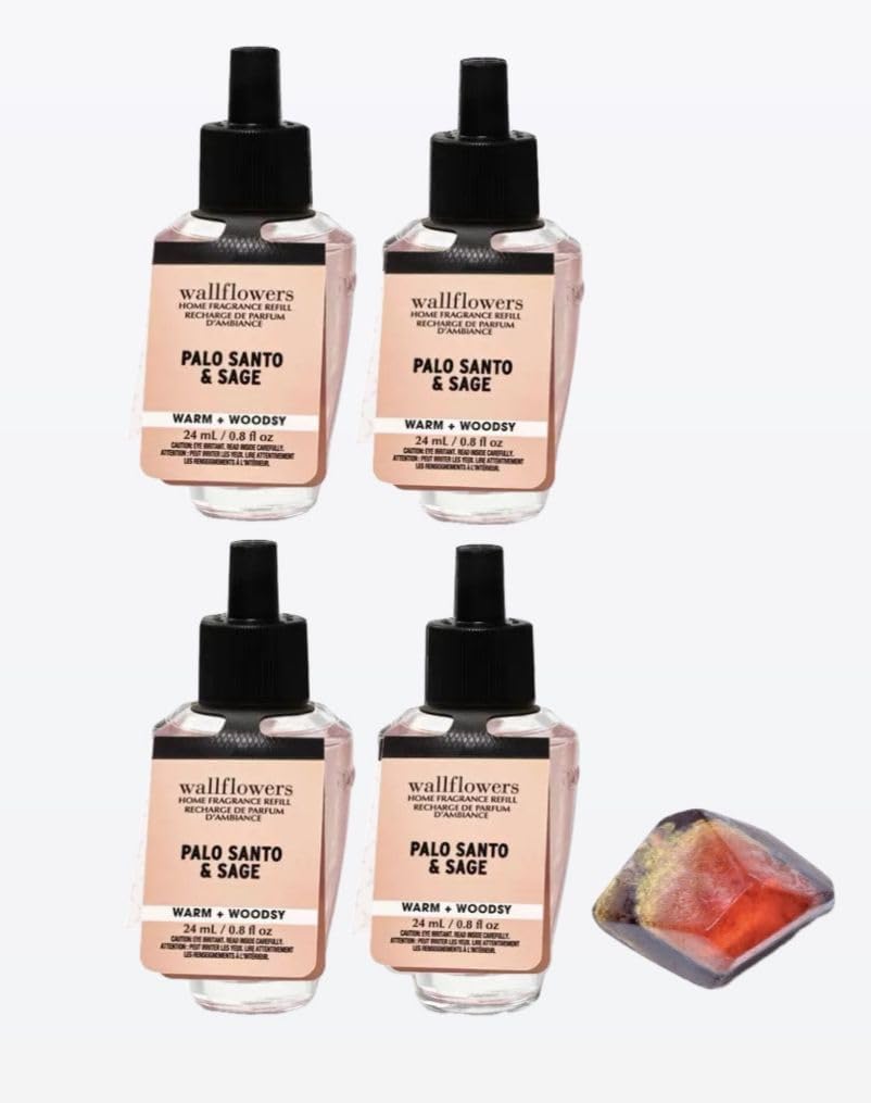 Palo Santo & Sage - White Barn Bath/Body Work - 4 Pack Wallflowers Home Fragrance Refills 0.8 fl oz / 24 mL and Stone Soap Natural (Packaging May Vary)