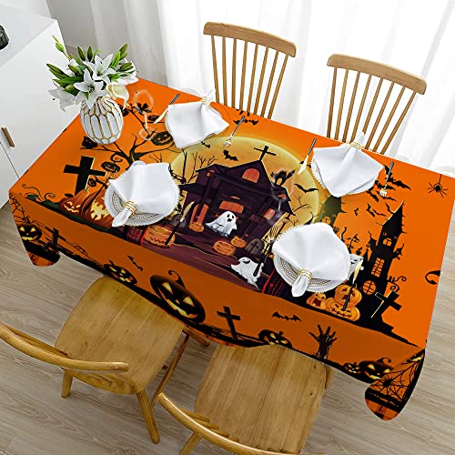 Halloween Tablecloth, Halloween Table Cloth for Rectangle Tables 60 x 120, Halloween Castle Ghost Washable Polyester Vintage Table Cover for Picnic Party Outdoor Dinner Dining Room